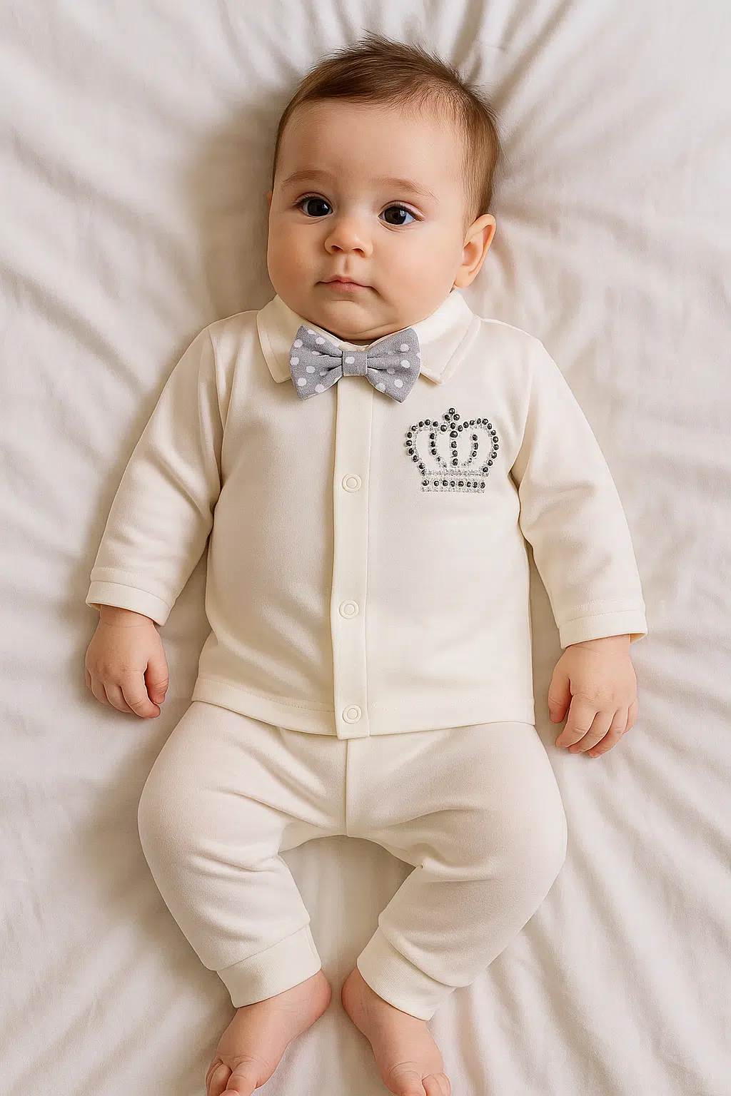 نوزاد با شومیز و شلوار سفید