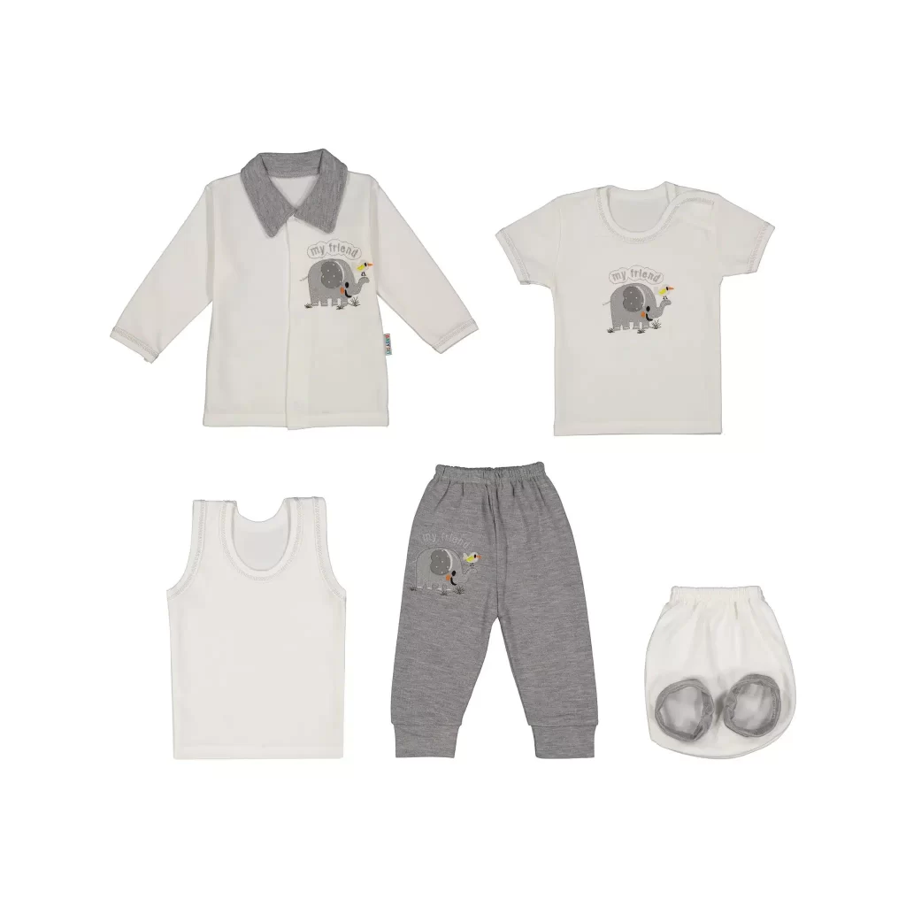 ست نوزادی 5 تیکه طرح فیل طوسی