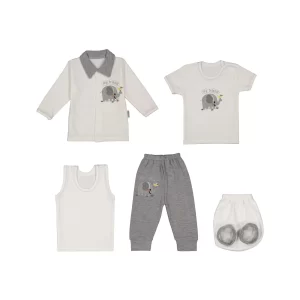 ست نوزادی 5 تیکه طرح فیل طوسی