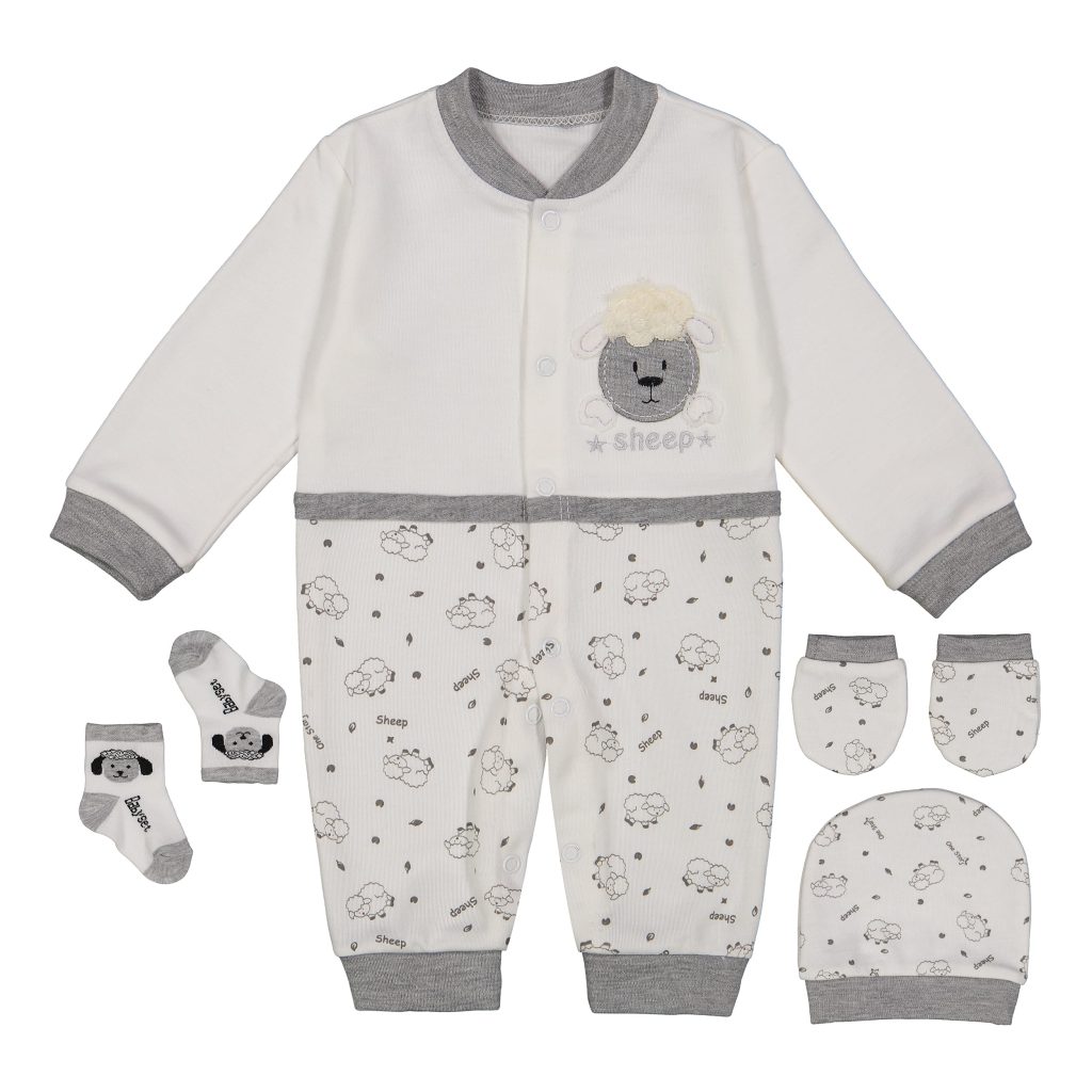 ست سرهمی بره سفید و طوسی