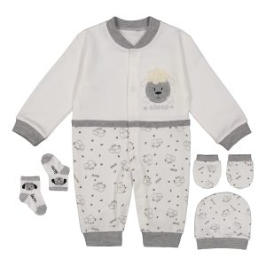 ست سرهمی بره سفید و طوسی