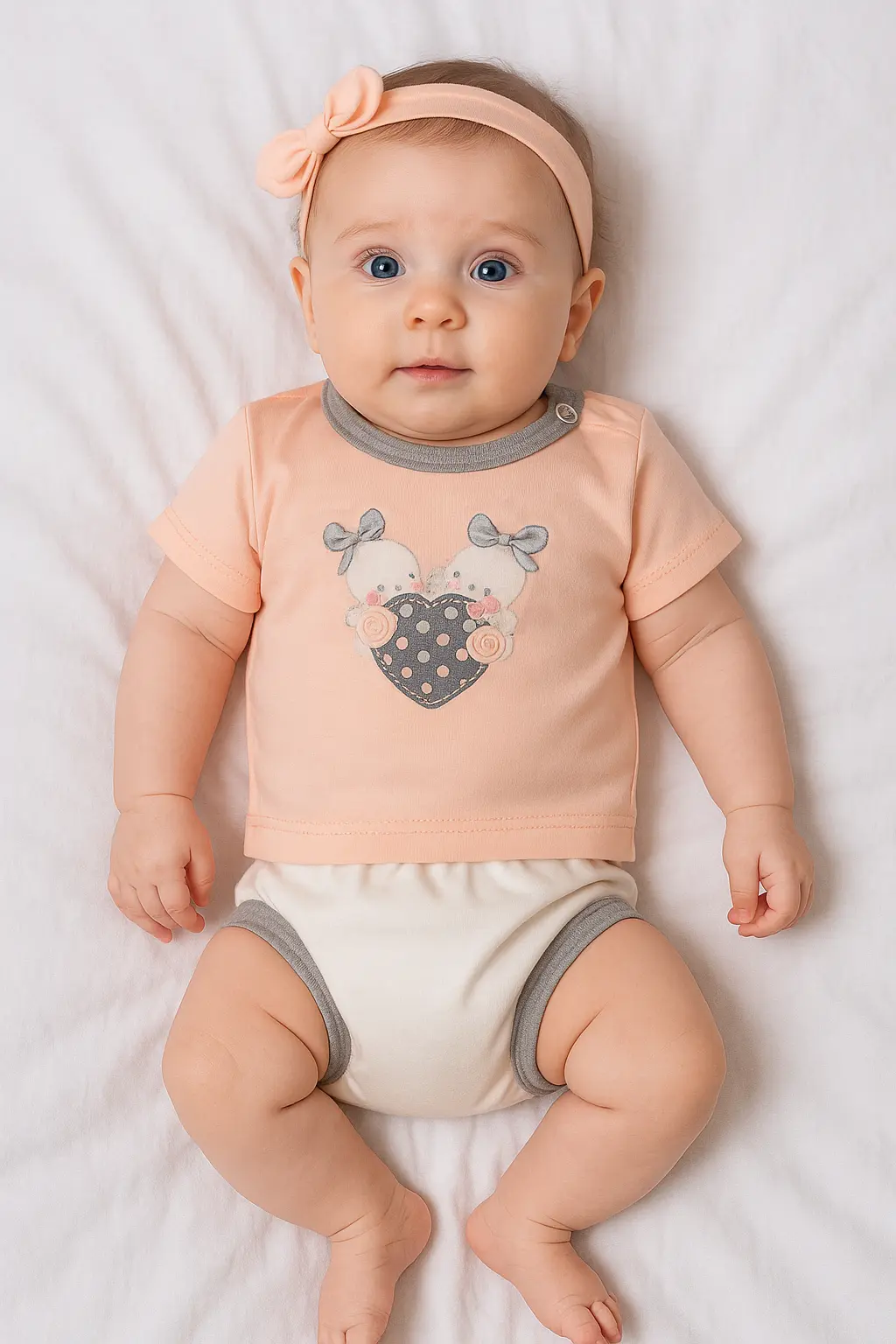 نوزاد با شورت و تیشرت گلبهی