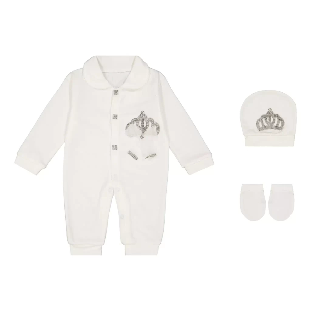 ست سرهمی نوزادیطرح تاج سفید (2)