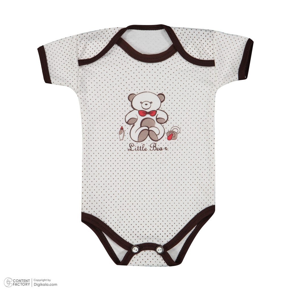 بادی آستین کوتاه نوزاد قهوه ای خالدار