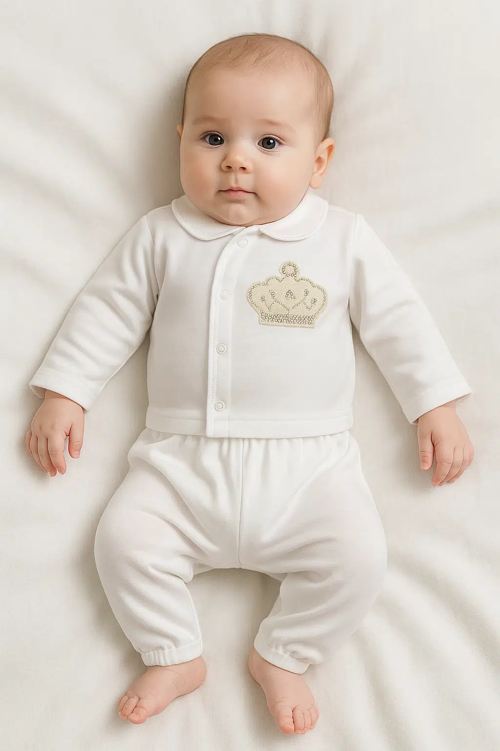 نوزاد با لباس سفید طرح تاج