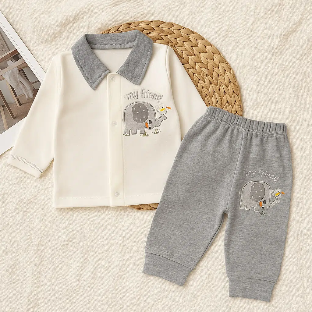 لباس نوزادی پسرانه طوسی