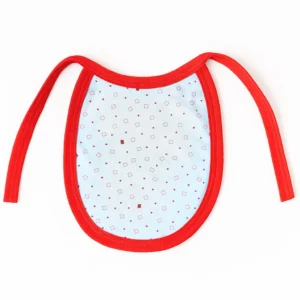 پیشبند نوزاد با زمینه سفید و مربع های ریز قرمز و جاشیه قرمز