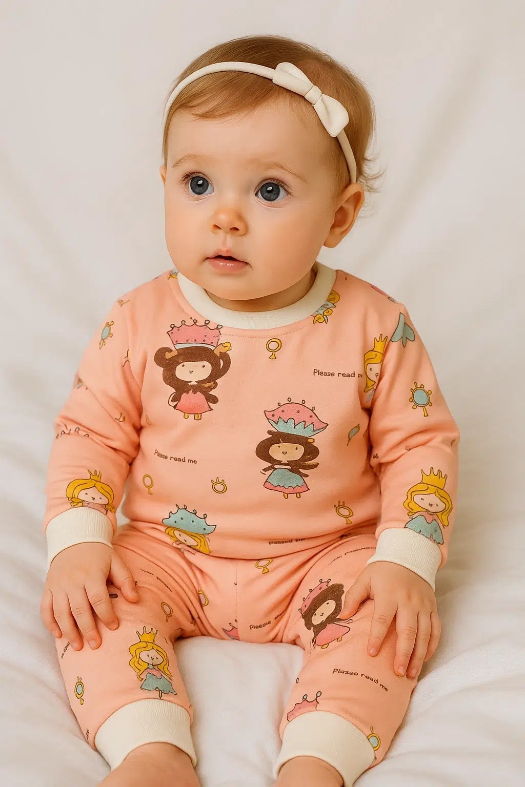 نوزاد نشسته با بلوز شلوار مخملی گلبهی