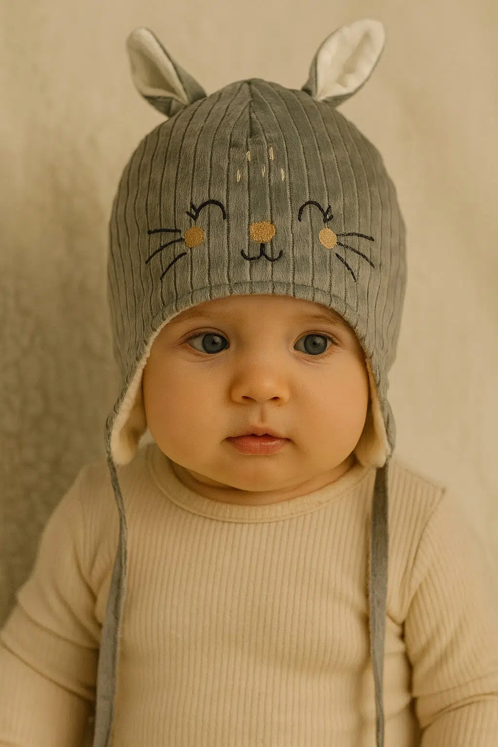 نوزاد به همراه کلاه نوزادی زمستانی طوسی ذغالی