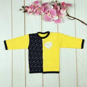 بلوز جلو دکمه دار دو رنگ سرمه‌ای زرد