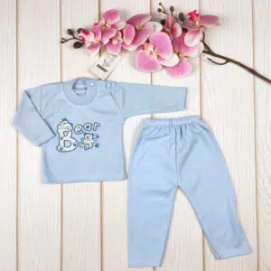 بلوز شلوار نوزادی آبی طرح خرس