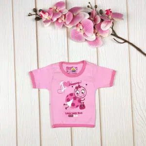 تیشرت نوزادی صورتی طرح کفشدوزک