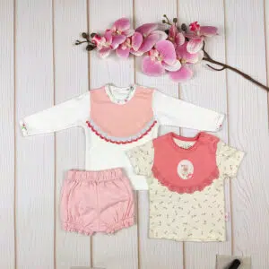 ست سهتکه نوزادی صورتی پنبهای